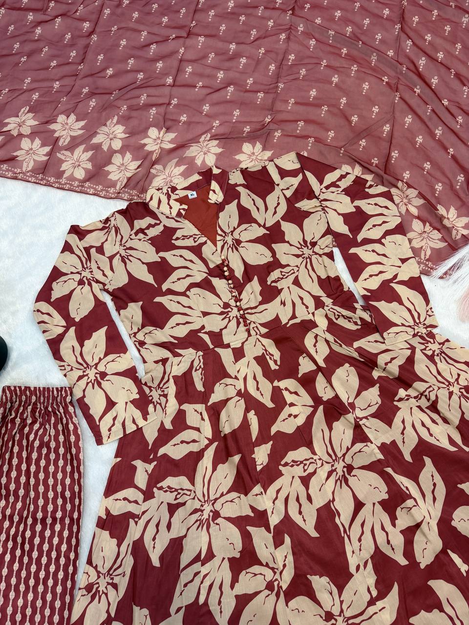 Crimson Noir Floral Couture Set